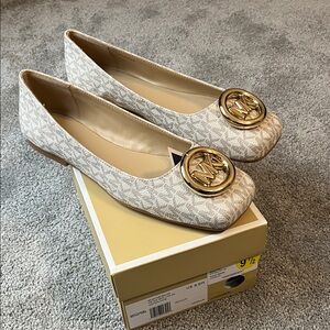 Michael Kors Cream Flats with Gold Accent